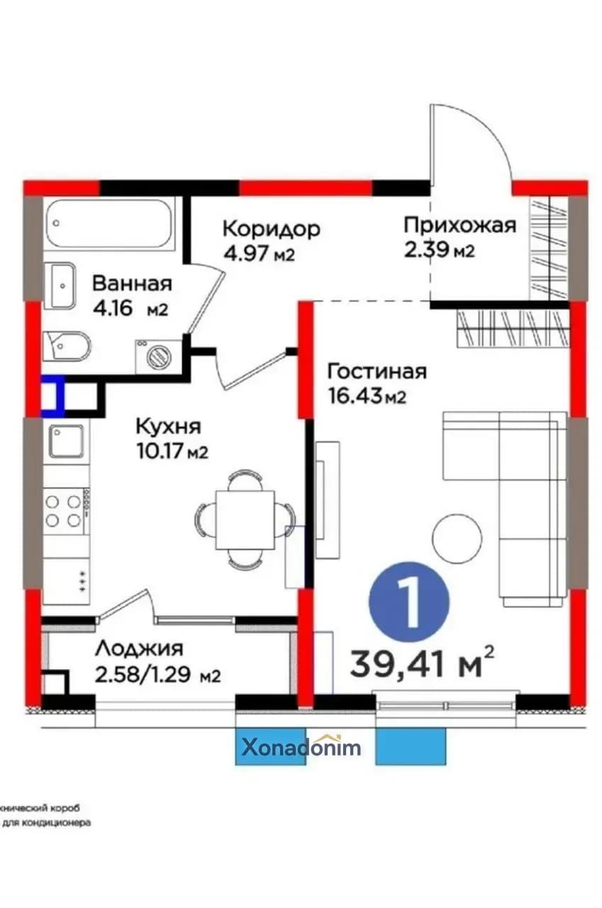 Yashnobodda 2 xonali kvartira, 40 m², 8/9-qavat