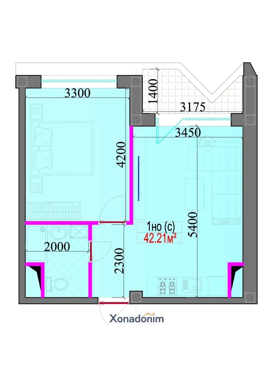 Своя. 2 комн квартира. в ж.к бизнес класса "Bobur Residence"